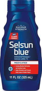 Selsun Blue Medicated Antidandruff Shampoo, 11 fl. oz. | Maximum strength scalp treatment with 1% selenium sulfide, itchy scalp relief, for soft and silky hair