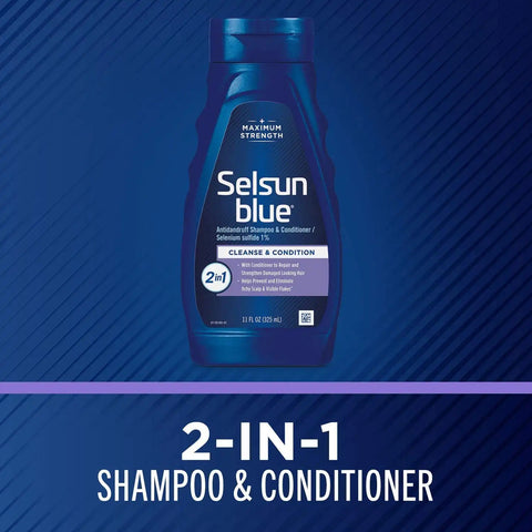 Selsun Blue 2-in-1 Anti-dandruff Shampoo & Conditioner, 11 fl. oz, Maximum Strength 2-in-1 Treatment, Selenium Sulfide 1% (Pack of 2)