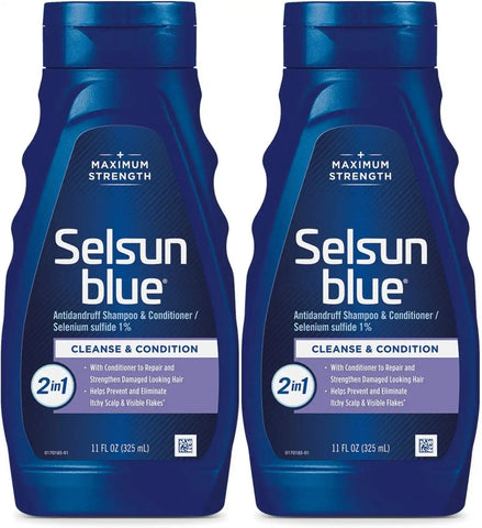 Selsun Blue 2-in-1 Anti-dandruff Shampoo & Conditioner, 11 fl. oz, Maximum Strength 2-in-1 Treatment, Selenium Sulfide 1% (Pack of 2)