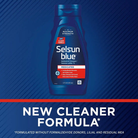 Selsun Blue Medicated Antidandruff Shampoo, Maximum Strength Scalp Treatment With Selenium Sulfide, 11 fl. oz. (Pack of 2)